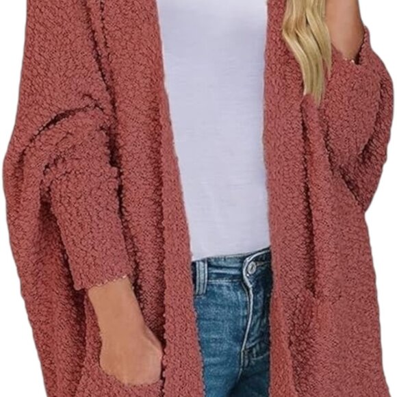 MEROKEETY | Pre-Loved Fuzzy Popcorn Knit Batwing Cardigan – Tearose, Size Large - Picture 2 of 10